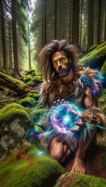 File:Caveman crouches low with star mind artifact.png
