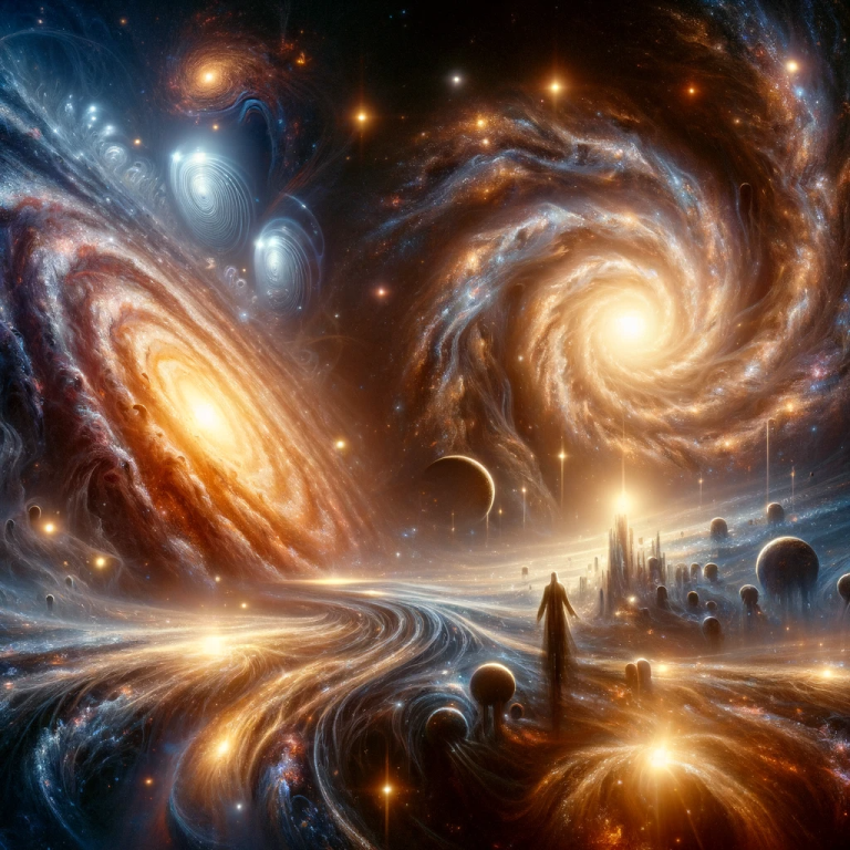 DALL·E 2023-11-12 16.44.01 - Create an image that captures the essence of speculative science, where sentient galaxies are a focus. Visualize galaxies as grand, swirling masses of.png