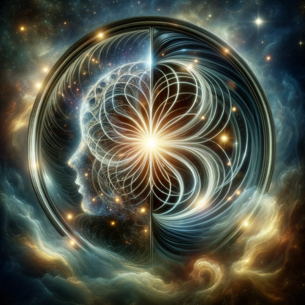 File:DALL·E 2023-11-30 07.07.28 - An abstract representation of a cosmic mirror reflecting the human mind and soul. The image should depict a blend of advanced physics concepts with a .png