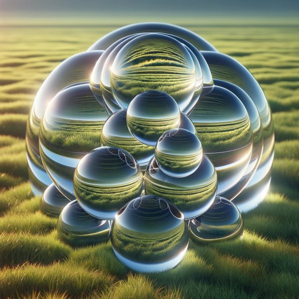File:DALL·E 2023-12-09 06.30.46 - A realistic image that depicts a scene as if rendered by POV-Ray, based on the provided code. The scene includes concentric glass spheres with increas.png