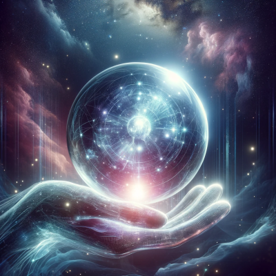 DALL·E 2023-12-23 10.12.12 - A mystical and technologically advanced orb, glowing with an ethereal light. It's set in a serene, cosmic background, surrounded by stars and nebulae.png